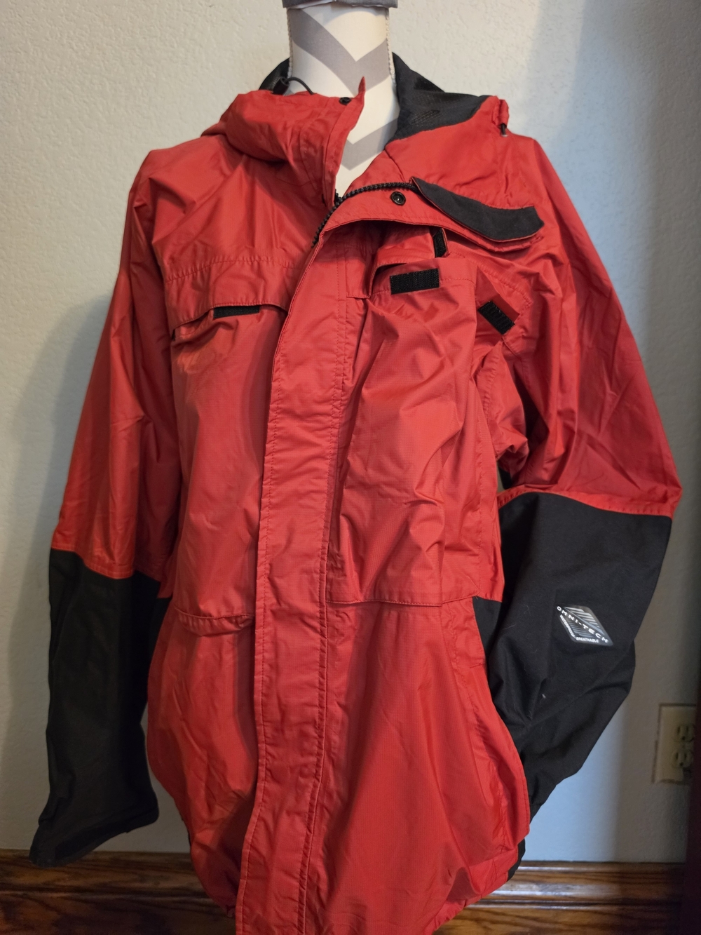 Men's Red and Black Performance Fishing Gear Windbreaker Jacket with Hood